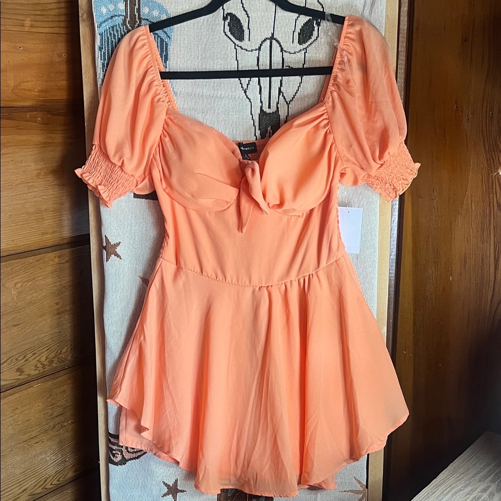 Orange Puff Sleeve Romper